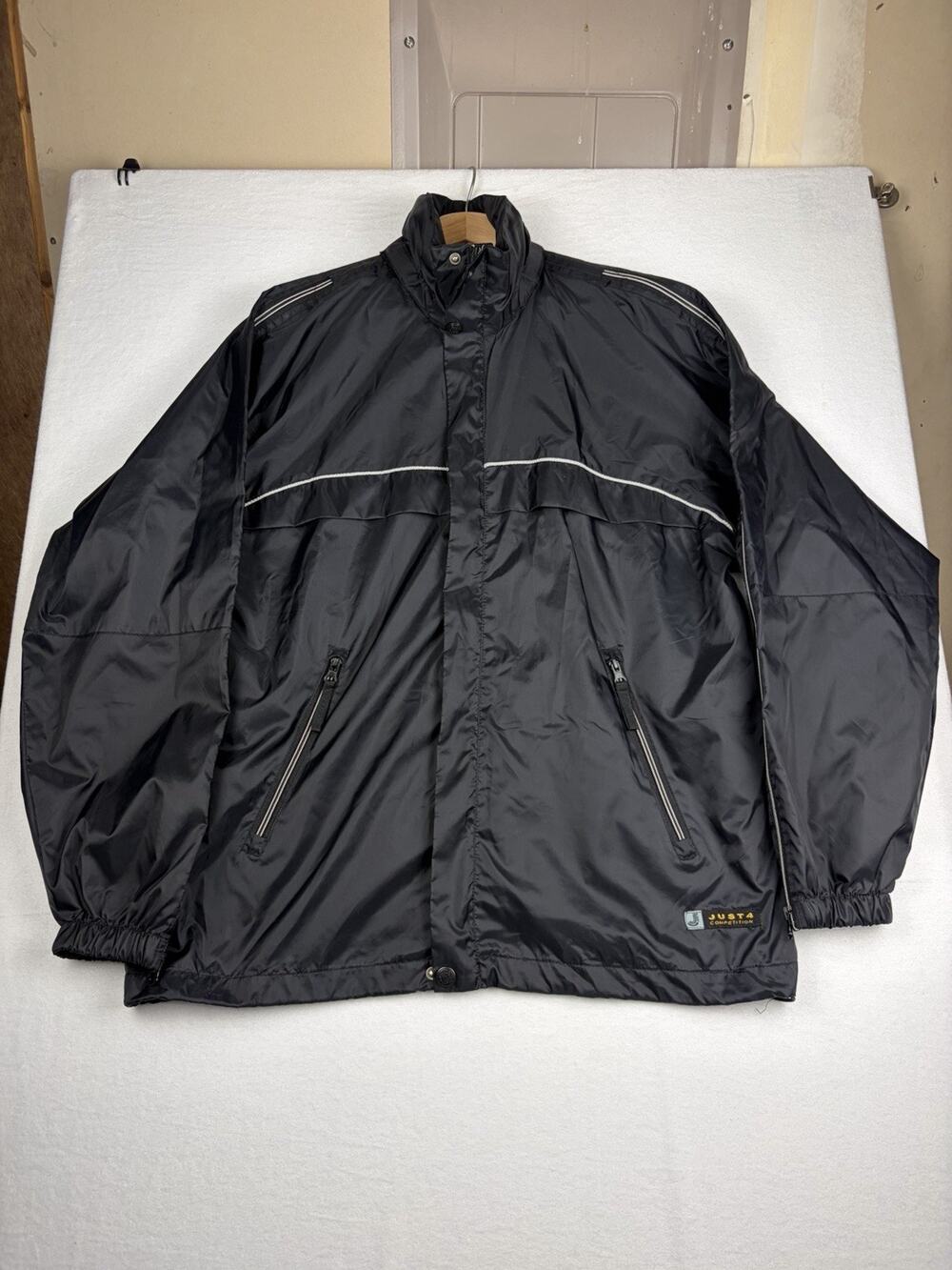 Just 4 Competition Windbreaker Jacket Men’s M Black Reflective Nylon Y2K